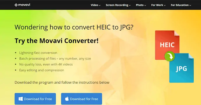 Page officielle du convertisseur Movavi HEIC