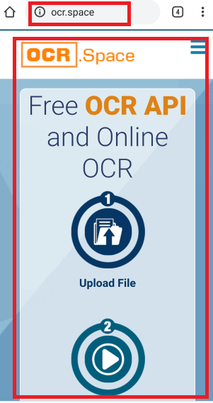 หน้าจอหลักของ OCR.Space