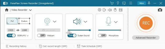 Configuración del grabador de pantalla FonePaw