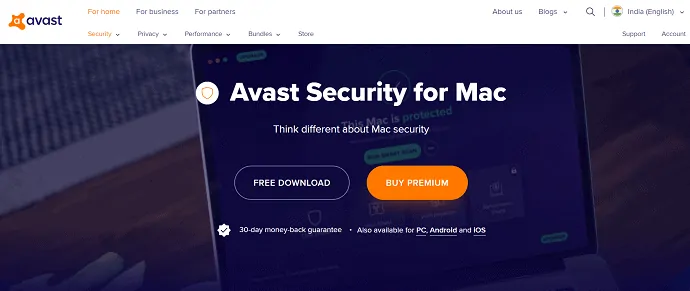 Avast-Sicherheit für Mac-Webseite.