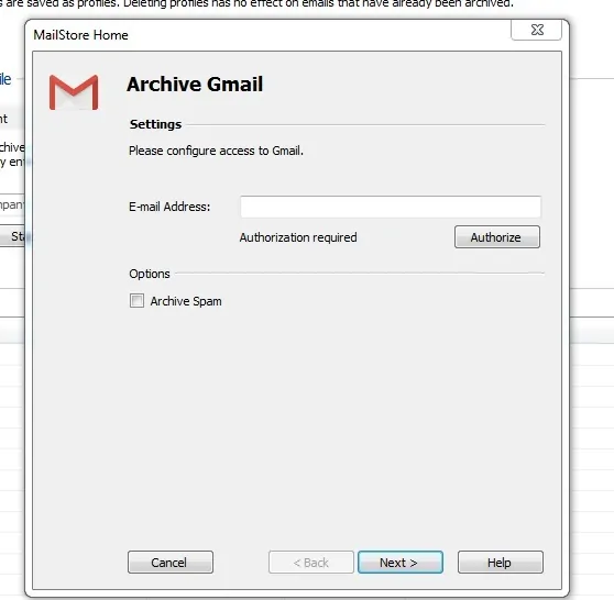 Autorizar tu Gmail en MailStore