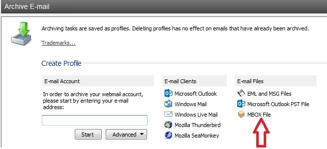 Opción de archivo MBOX en MailStore
