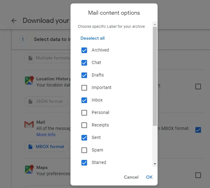 Elegir etiquetas específicas de tu gmail para descargar