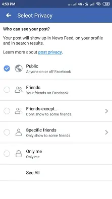 Opsi privasi di Aplikasi Facebook