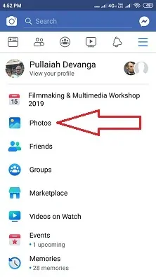 Facebook Uygulamasında Fotoğraflar Seçeneği