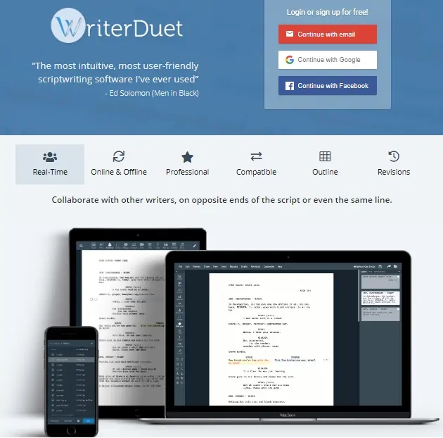 Página de inicio de WriterDuet