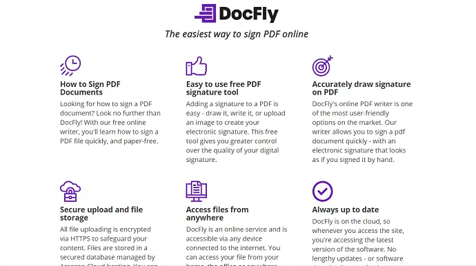 หน้าเว็บไซต์ลายเซ็น DocFly