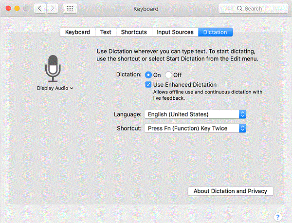 Recurso de ditado de voz de configuração do Mac-OS