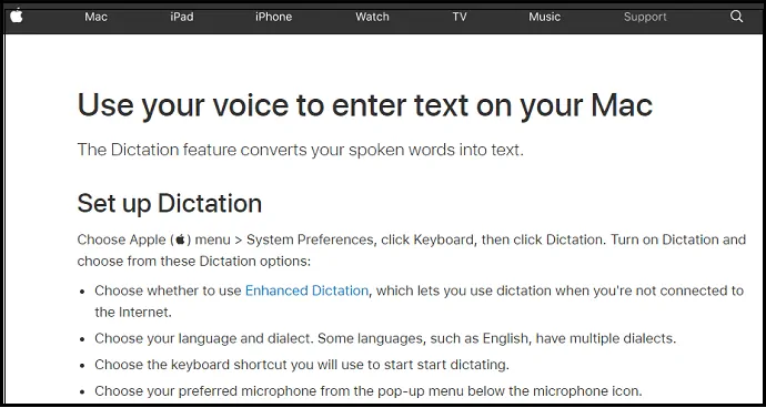 Mac-OS-support-webpage-to-convert-voice-to-text