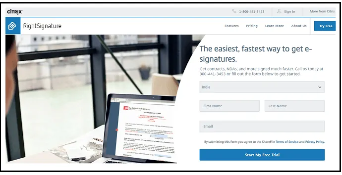 RightSignature-Firma en línea-Software-Sitio-Página web