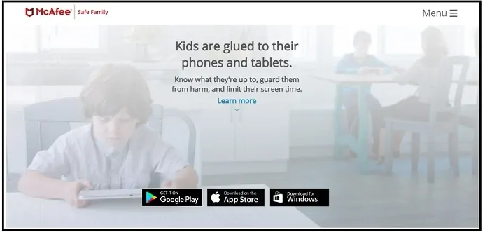 Página web de la aplicación McAfee-Safe-Family-Parental-Control para usuarios de iPhone