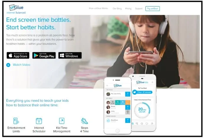 unGlue-Parental-Control App web-page-for-iPhone-users