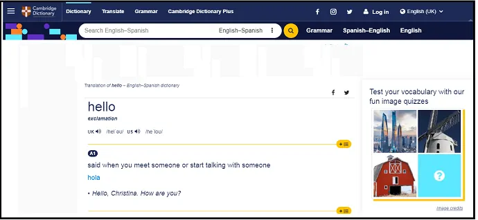 Cambridge-Spanish-English-Dictionary-web-page-to-learn-Spanish