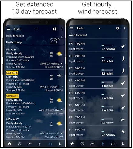 Reloj transparente y página de la aplicación meteorológica, que es la mejor aplicación meteorológica para Android