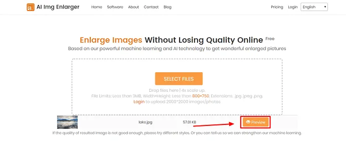 prévisualiser l'agrandisseur d'image ai