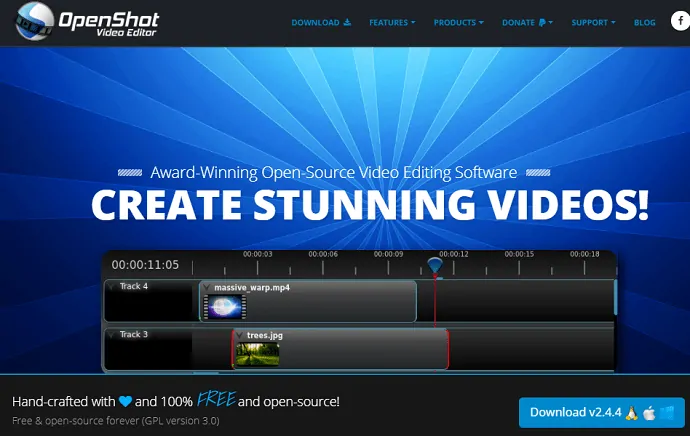 Pagina web di OpenShot-Video-Editor