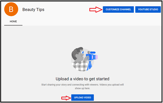 Opções de personalização e upload no seu canal comercial do YouTube