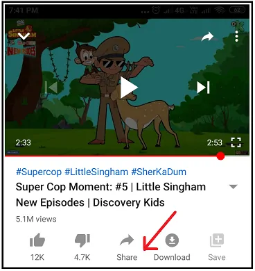 Share Option Icon-present-just-below-the-YouTube App-Video-Player
