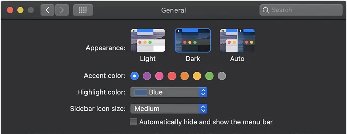 Habilitación del modo oscuro en macOS Mojave 10.14 y dispositivos superiores