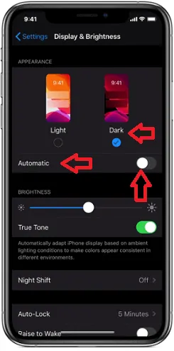 Habilitación del modo oscuro en el iPhone o iPad