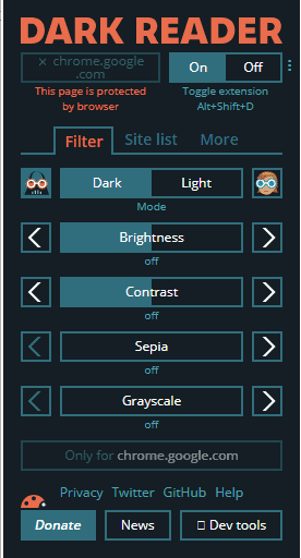 Chrome tarayıcıda karanlık modu etkinleştirmek için düğmede Dark Reader