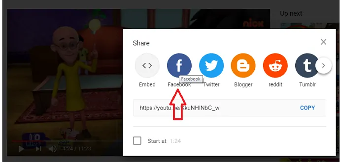 Facebook Share-Option auf der YouTube-Website zum Teilen von Videos