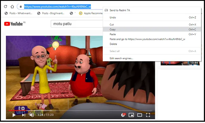 Copiando o URL do vídeo do YouTube