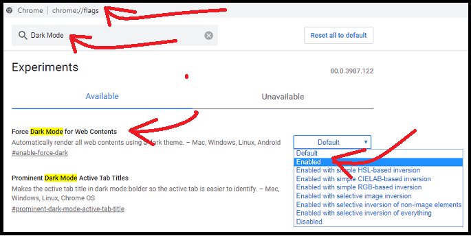 Mengaktifkan DarkMode di browser Chrome menggunakan bendera mode gelap Chrome