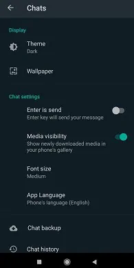 WhatsApp dalam Mode Gelap di perangkat Android