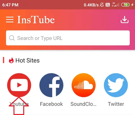 แอป YouTube ในหน้า InsTube