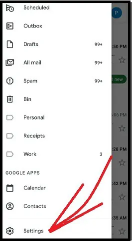 الإعدادات في Gmail تطبيق Android