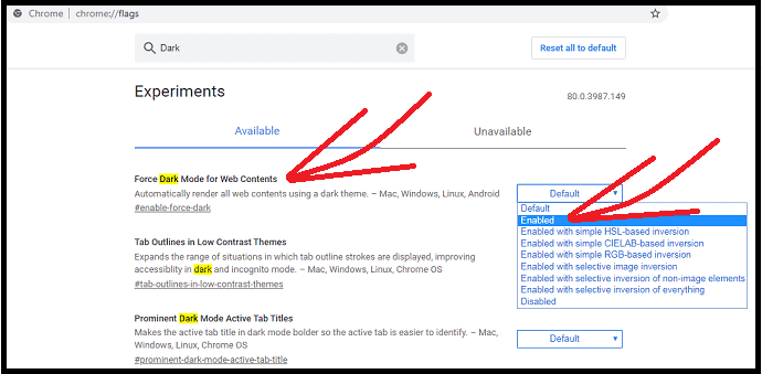 Activation du mode sombre sur Chrome à l'aide des indicateurs de mode sombre de Chrome