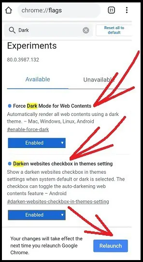 Abilitazione della modalità oscura su Chrome utilizzando i flag della modalità oscura di Chrome su dispositivi Android