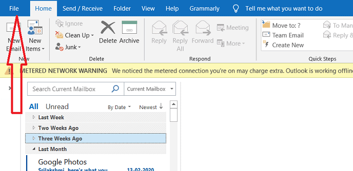 Datei in Outlook auswählen.