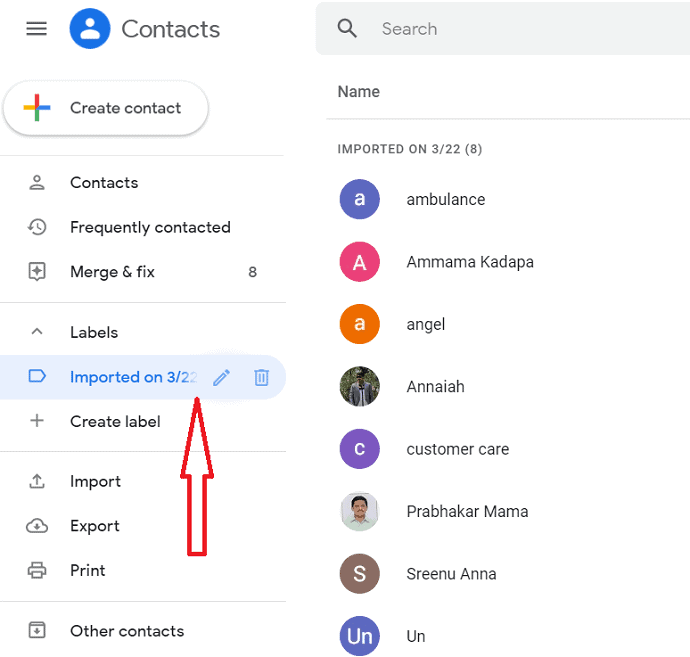 contatos são importados na conta do Gmail.