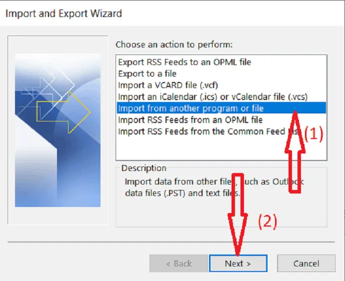 alege import din alt program sau fișier din caseta de dialog.