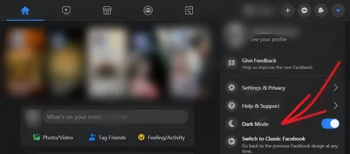 Yeni Facebook masaüstü sitesinde DarkMode seçeneği