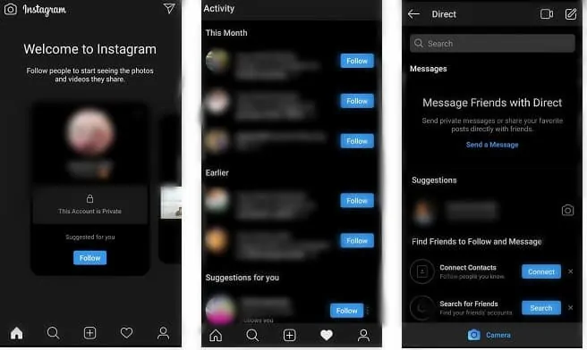 Instagram-App-pages-in-dark-mode-in-Android