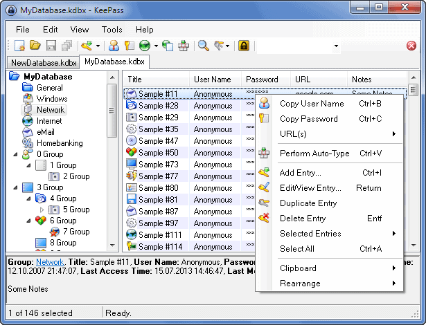 interface utilisateur Keepass