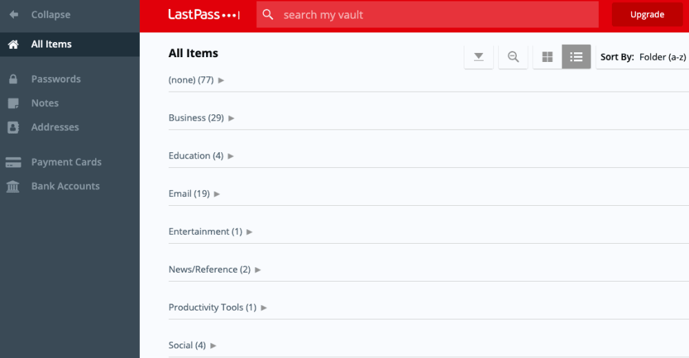 Lastpass 用戶界面