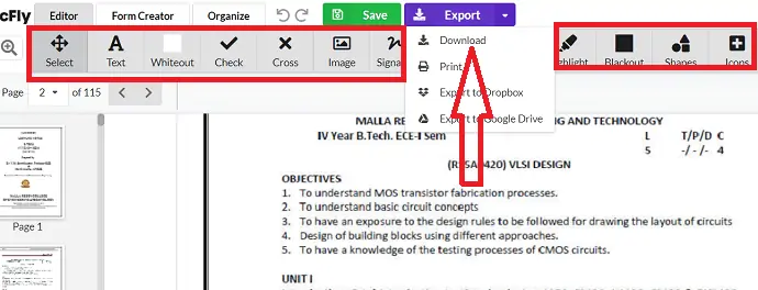 Modifica e scarica il file.