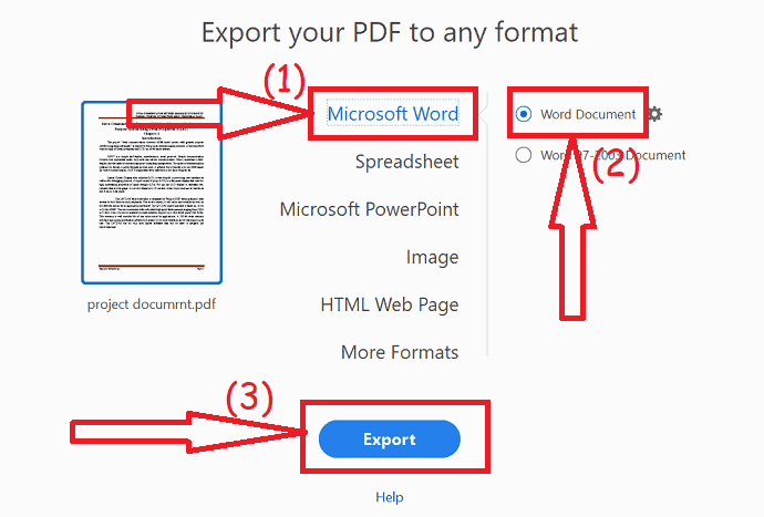 pilih format output sebagai Word dan klik ekspor.