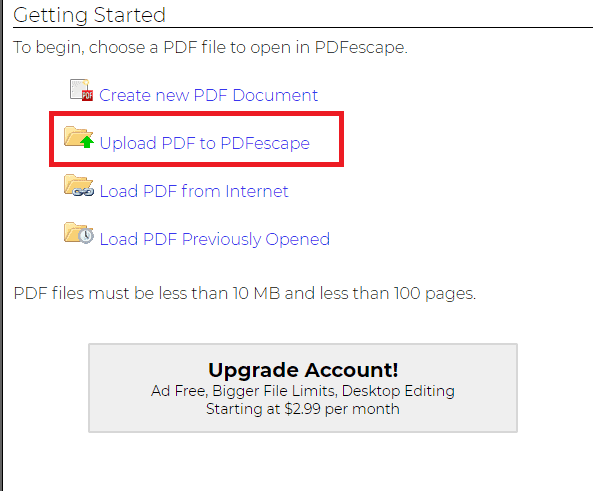 อัปโหลด PDF ใน PDFescape