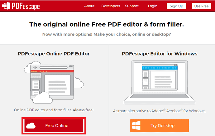 Situs web Pdfescape