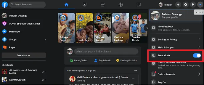 Funcția Dark Mode-in-New Facebook