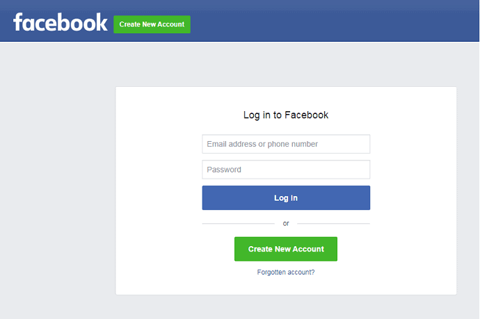 Facebook-Login-Seite