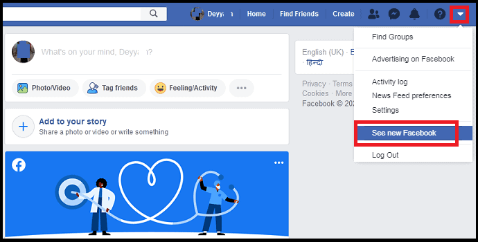 请参阅新的 Facebook-option-on-Facebook-desktop-site