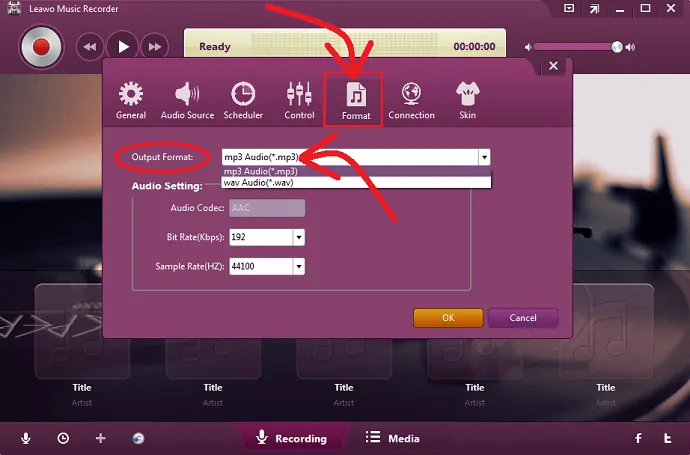 Leawo-Music-Recorder-set-output-format-for-save-your-music-videos