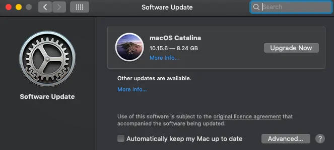 Habilitar la visibilidad del disco duro externo en mac-Comprobar actualizaciones