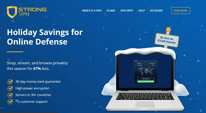 الصفحة الرئيسية لـ StrongVPN